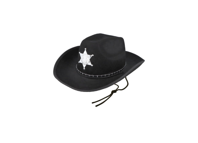 Erwachsener Schwarzer Cowboyhut Mit Stern und Kordel - Westernhut für Kostüm & Outdoor TK Gruppe® Grosshandel 