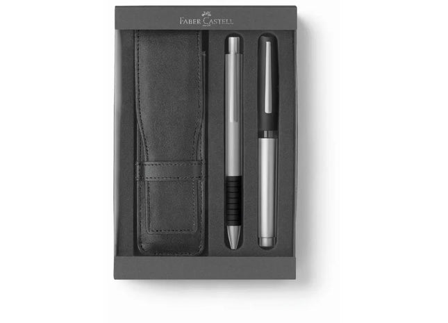 Essentio Metall Schreibset - Kugelschreiber & Tintenroller, Silber, Edel TK Gruppe® Grosshandel 