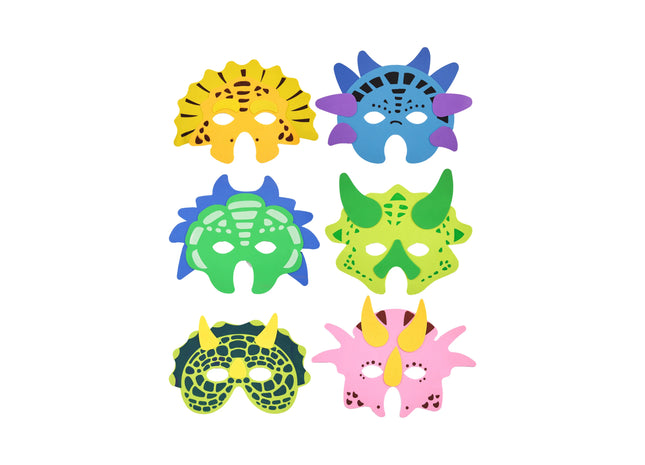 Eva Dinosaurier-Masken-Set, 6-teilig, verschiedene Designs, Kinderparty-Zubehör TK Gruppe® Grosshandel 