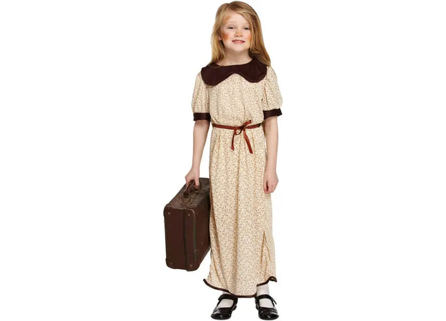 Evakuierte Mädchen-Kostüm für Kinder: Große Größe 10–12 Jahre, historisches WWII-Outfit für Kinder TK Gruppe® Grosshandel 