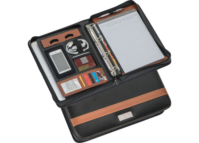 Exklusive A4 Schreibmappe mit Ringbuchmechanik aus Lederfaserstoff - stilvoll in Braun TK Gruppe® Grosshandel 