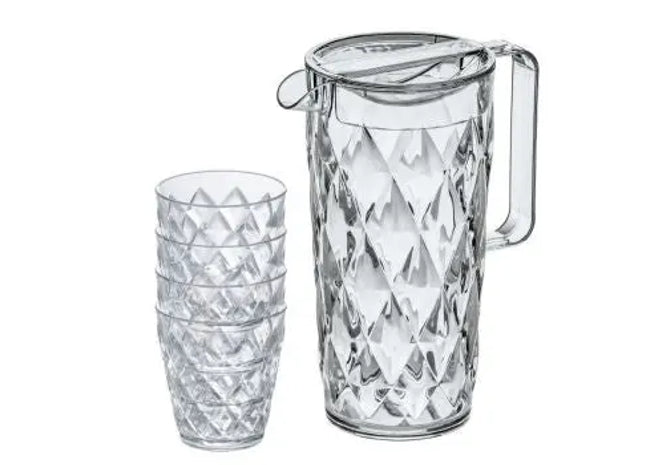 Exklusive CRYSTAL Glaskanne mit 4 Bechern, 1,6l & 250ml – Kristallklar TK Gruppe® Grosshandel 