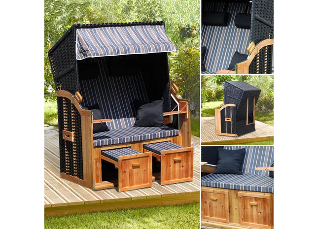 Exklusiver Strandkorb, Hochlehner, Ca. 160 cm Höhe - Komfortables Outdoor-Möbel TK Gruppe® Grosshandel 