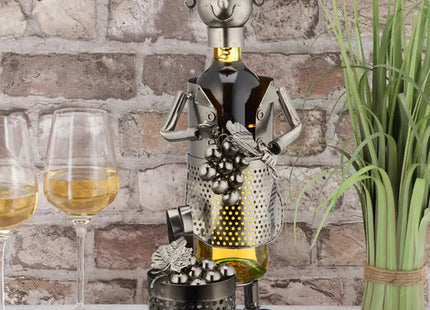 Exklusiver Weinflaschenhalter, Winzer-Design mit Korb, ca. 35 cm Höhe – Elegante Weinaufbewahrung TK Gruppe® Grosshandel 