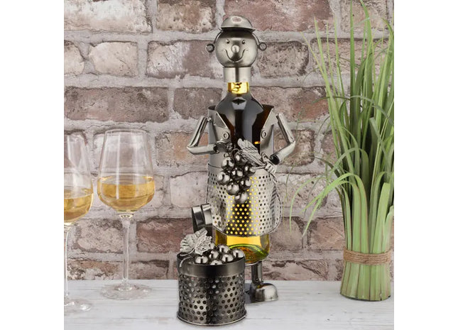 Exklusiver Weinflaschenhalter, Winzer-Design mit Korb, ca. 35 cm Höhe – Elegante Weinaufbewahrung TK Gruppe® Grosshandel 