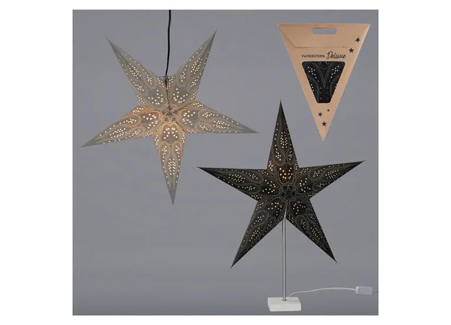 Exklusives Papierstern-Duo, Schwarz + Grau, 2 pro Set, Ca. 60cm Durchmesser - Elegante Dekoration TK Gruppe® Grosshandel 