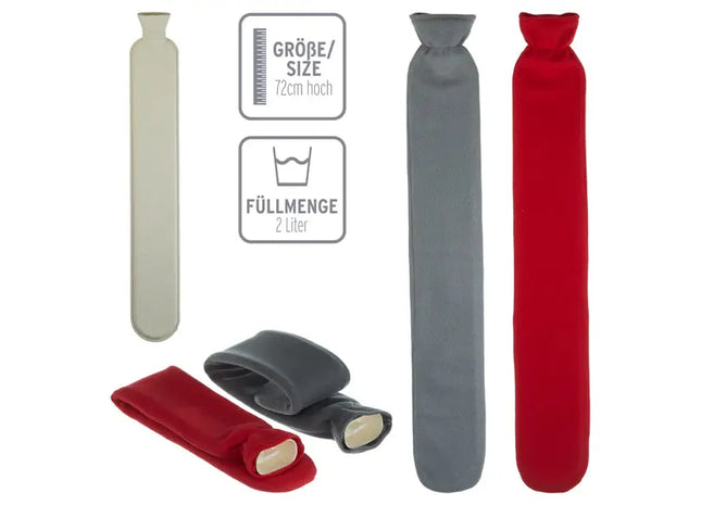 Extra Lange Wärmflasche mit Schlauch, 2 Liter, Doppelpack TK Gruppe® Grosshandel 