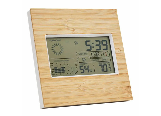 FORECAST Wetterstation - Braune Holz-Thermometer, Hygrometer und Uhr für Innenräume TK Gruppe® Grosshandel 
