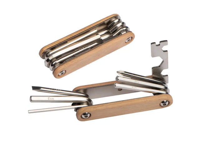 Fahrradwerkzeug mit Holzgriffen - beige Stilvolles Multifunktionswerkzeugset für unterwegs TK Gruppe® Grosshandel 