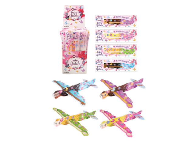 Fairy Glider Flugzeuge 18,5 cm - 4 verschiedene Designs, Kinder Spielzeug Gleitflieger TK Gruppe® Grosshandel 