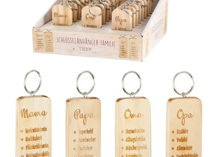 Familiärer Holzschlüsselbund - Personalisierter Schlüsselanhänger aus Holz für Angehörige TK Gruppe® Grosshandel 