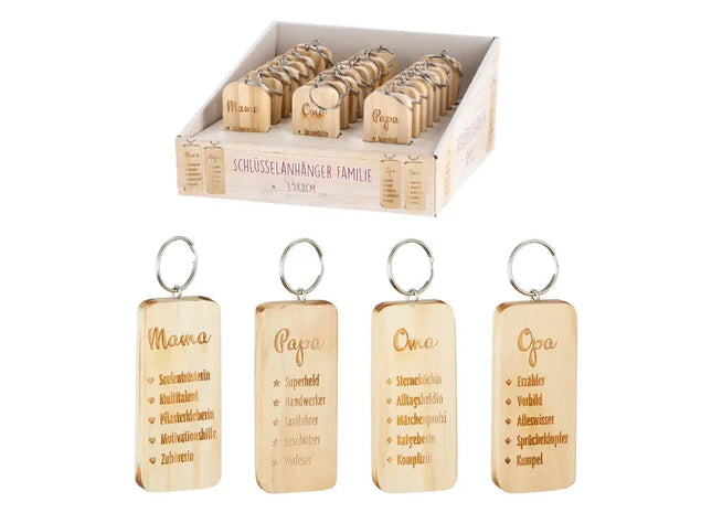 Familiärer Holzschlüsselbund - Personalisierter Schlüsselanhänger aus Holz für Angehörige TK Gruppe® Grosshandel 