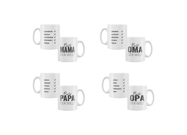 Familien-Liebesbecher Set für Mama, Papa, Oma, Opa, 4er-Pack, 9,5cm Hoch TK Gruppe® Grosshandel 