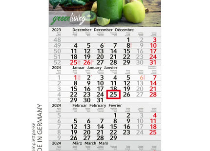 Budgetfreundlicher 4C-Druck Recycling-Kalender, Sonn-/Feiertage rot, hellgrau TK Gruppe® Grosshandel 