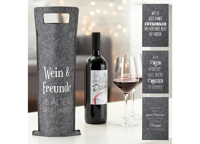 Felt Wine Bottle Satchel with Quotes, Set of 4 TK Gruppe® Grosshandel 