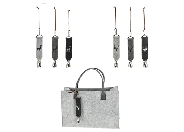Festliche Filz-Anhänger Rentier mit Glocke, 6er Set - Weihnachtsschmuck, Deko-Ornamente TK Gruppe® Grosshandel 