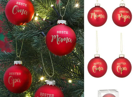 Festliche Glanzkugeln, Glas, Familienmotiv, Rot, 4er-Pack, Ca. 6cmD - Weihnachtlicher Baumschmuck TK Gruppe® Grosshandel 