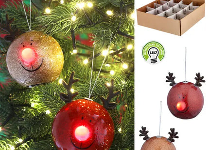 Festliche LED Rentier Weihnachtskugeln - 2er Set, ca. 6,5cm Durchmesser, Christbaumdekoration TK Gruppe® Grosshandel 
