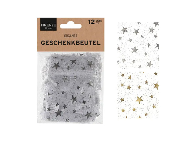 Festliche Organza Geschenkbeutel, 12er Set, 10x8 cm – Mini Weihnachtssäckchen TK Gruppe® Grosshandel 