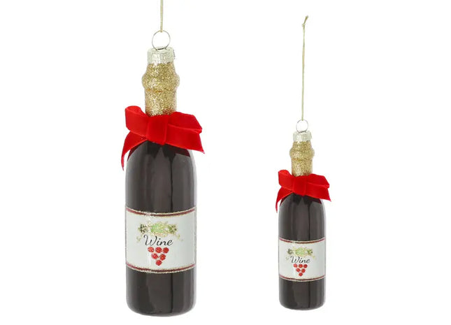 Festlicher Glas-Weinflaschen-Anhänger mit Glitzer - 14cm Christbaumschmuck TK Gruppe® Grosshandel 