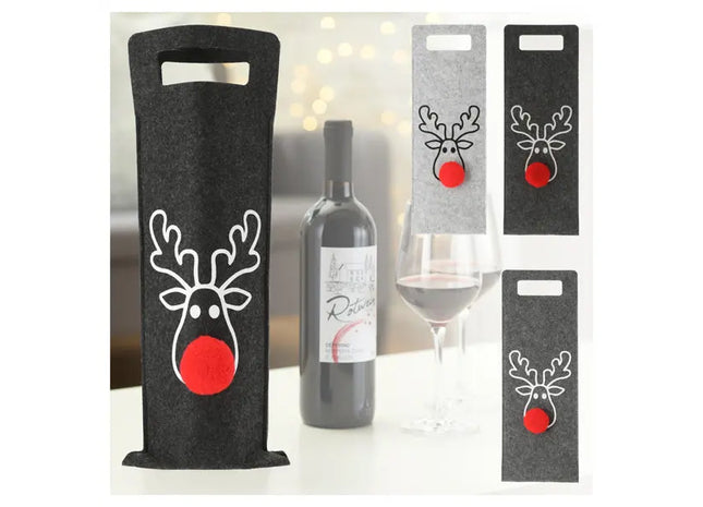 Filz-Flaschentasche Rentier - 3er Pack, Festliche und Wiederverwendbare Wein-Geschenkverpackungen TK Gruppe® Grosshandel 