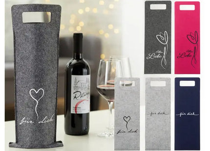 Filz Flaschentasche als Geschenk, 6er Set, Umweltfreundlicher Getränketräger, 100 Zeichen TK Gruppe® Grosshandel 