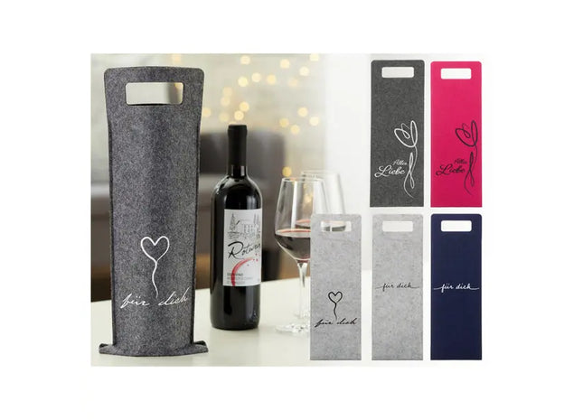 Filz Flaschentasche als Geschenk, 6er Set, Umweltfreundlicher Getränketräger, 100 Zeichen TK Gruppe® Grosshandel 