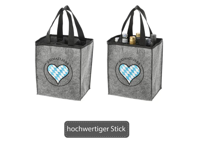 Filz Flaschenträger für 6 Wasserflaschen - Heimatliebe Design - Robuste Getränketragetasche TK Gruppe® Grosshandel 