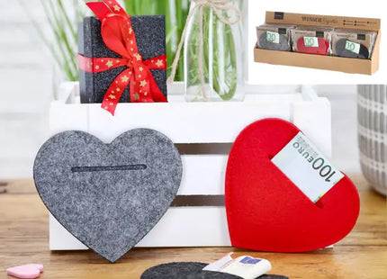 Filz-Geldgeschenkbeutel Herzform, 3er-Set, in eleganter Geschenkbox TK Gruppe® Grosshandel 