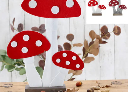 Filz-Pilze auf Holzsockel, stehende Pilze 41cm, Set mit 2, rustikale Dekoration für Zuhause TK Gruppe® Grosshandel 