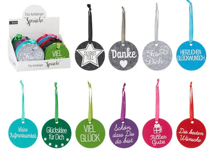 Filzanhänger mit Lebensweisheiten, Durchmesser 6 cm, 10er-Set TK Gruppe® Grosshandel 