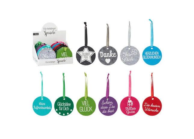 Filzanhänger mit Lebensweisheiten, Durchmesser 6 cm, 10er-Set TK Gruppe® Grosshandel 