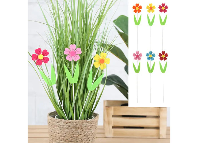 Filzblumen-Set zum Stecken, 6 Stück, Höhe 32cm - Dekorative Zimmerflora TK Gruppe® Grosshandel 