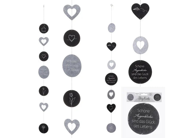 Filzgirlande mit Sprüchen, ca. 145cm, 2er Set, Dekorative Botschaftsbanner TK Gruppe® Grosshandel 