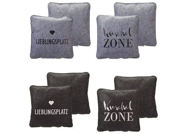 Filzkissen mit Sprüchen, ca. 38x38cm, 4er Set, Stilvolle Dekokissen TK Gruppe® Grosshandel 