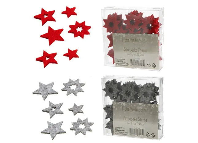 Filzstreudeko Sterne, 2 Größen, 72er Set TK Gruppe® Grosshandel 