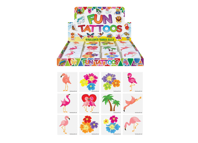 Flamingo Mini-Tattoos, 4 cm, 12 verschiedene Designs, wasserdicht & langlebig, ideal für Partys TK Gruppe® Grosshandel 