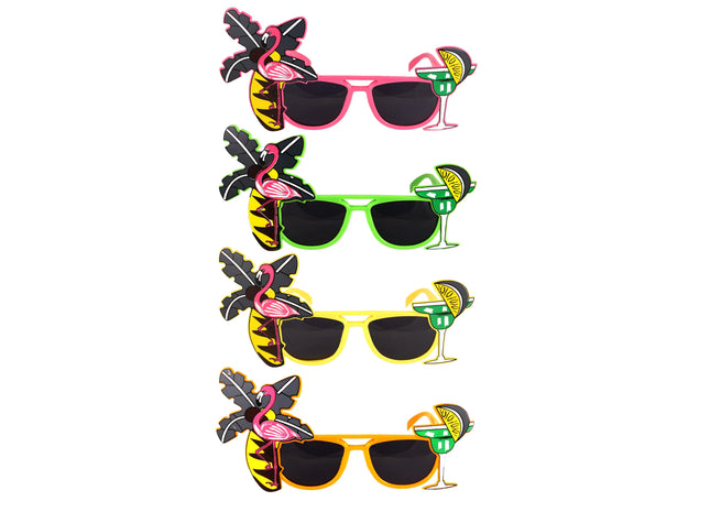 Flamingo-Sonnenbrille Für Erwachsene, Dunkle Gläser, Neonfarben, 4Er-Pack TK Gruppe® Grosshandel 