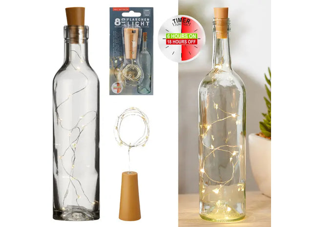 Flaschenlicht mit Timer, 8 LEDs, ca. 75 cm lang - Dekoratives Licht für Flaschen TK Gruppe® Grosshandel 