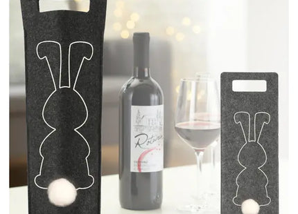 Flaschentasche Filz 2er-Set mit Hasenmotiv | Dekorative Weinflaschen-Taschen TK Gruppe® Grosshandel 