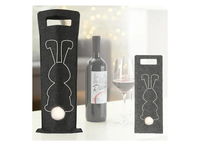 Flaschentasche Filz 2er-Set mit Hasenmotiv | Dekorative Weinflaschen-Taschen TK Gruppe® Grosshandel 