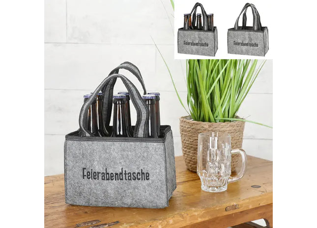 Flaschenträger Filz Feierabendtasche | Stilvolle Filz-Weintragetasche | Tragbare Getränkehalter TK Gruppe® Grosshandel 