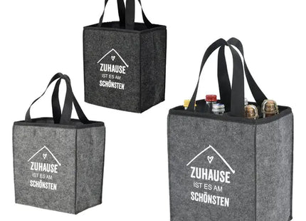 Flaschenträger Filz für 6 Flaschen mit Spruch – Stilvoller Sechserträger | Moderner Filz-Getränkehalter TK Gruppe® Grosshandel 