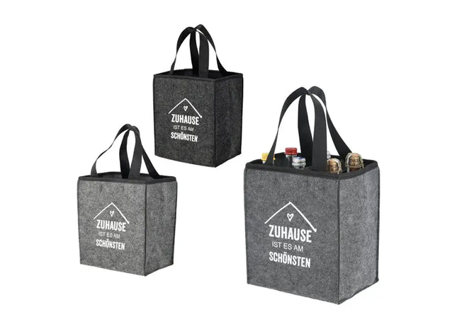 Flaschenträger Filz für 6 Flaschen mit Spruch – Stilvoller Sechserträger | Moderner Filz-Getränkehalter TK Gruppe® Grosshandel 