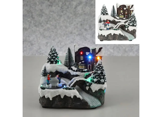 LED-Winterlandschaft mit Eisbahn/Fluss, Zauberhafte Miniatur Szene, 17x14cm TK Gruppe® Grosshandel 