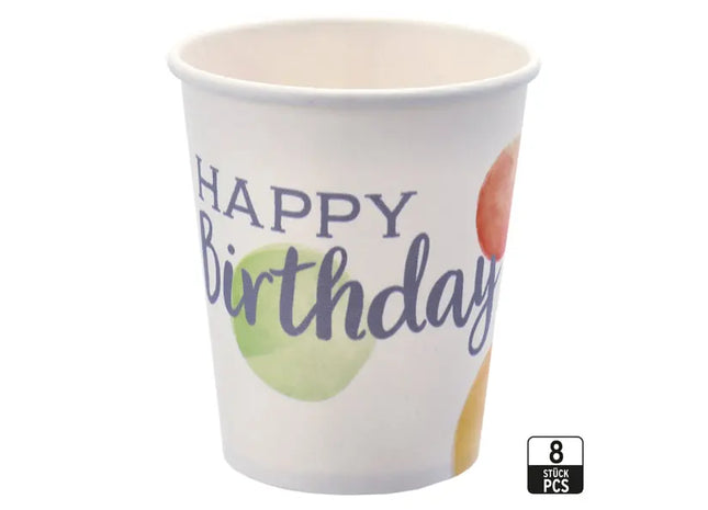 Frohe Geburtstag Pappbecher mit Punkten, 250ml, 8 Stück TK Gruppe® Grosshandel 