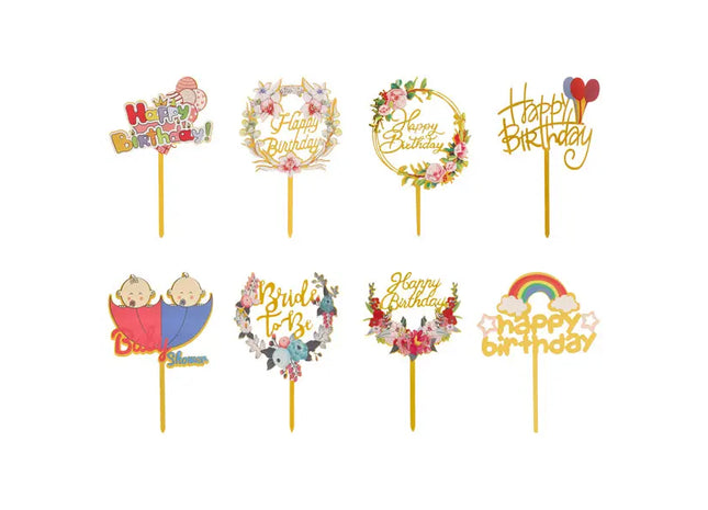 Frohe Geburtstags-Kuchendeko, Cake Topper, 8er-Set, ca. 16cm Hoch TK Gruppe® Grosshandel 
