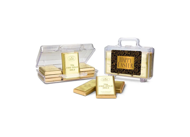 Frohe Ostern Goldkoffer mit 12 Schokoladen-Goldbarren (120 g) – Exklusives Ostergeschenk TK Gruppe® Grosshandel 