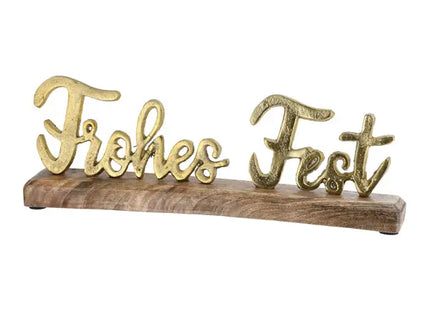 Frohes Fest“ Schriftzug auf Sockel, Goldfarben, Länge ca. 33 cm TK Gruppe® Grosshandel 