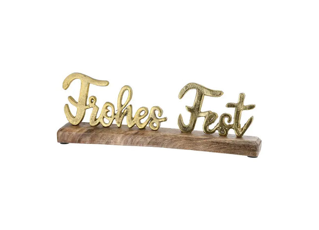 Frohes Fest“ Schriftzug auf Sockel, Goldfarben, Länge ca. 33 cm TK Gruppe® Grosshandel 